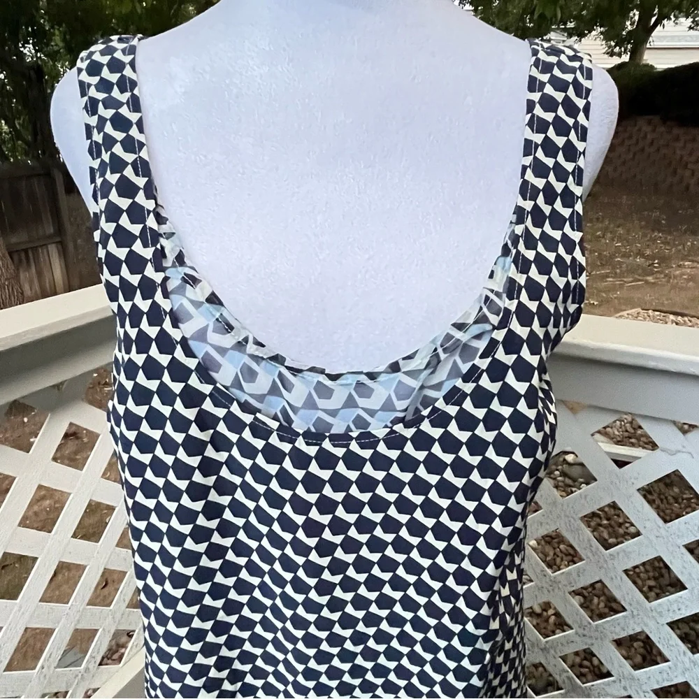 La Ligne Silk Claudette Midi Dress Small Chiffon Layer Geometric Side Slit Flowy - Picture 7 of 14